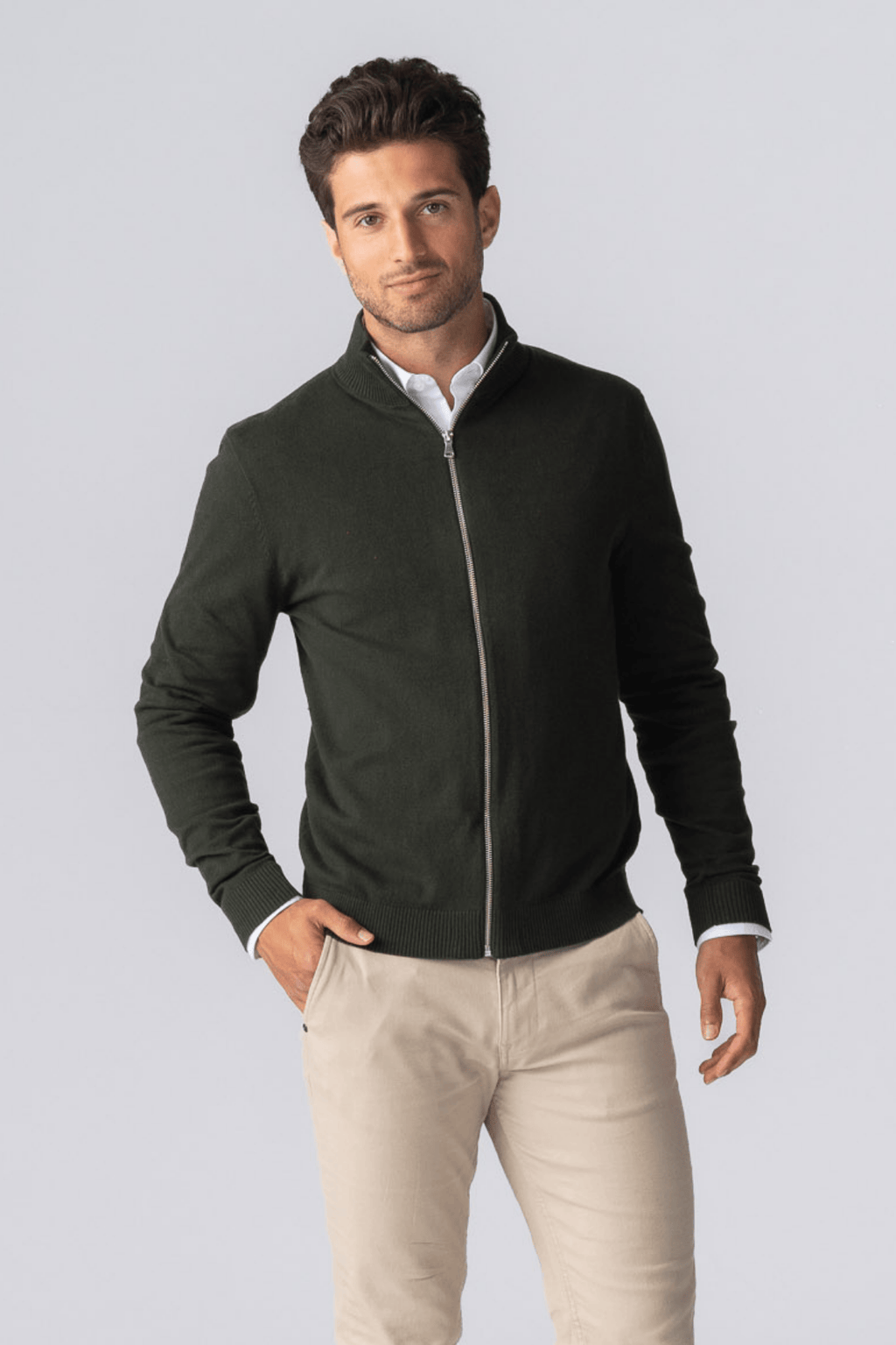Strikket Polo 'Jesper' - Army, Stripe/Zip