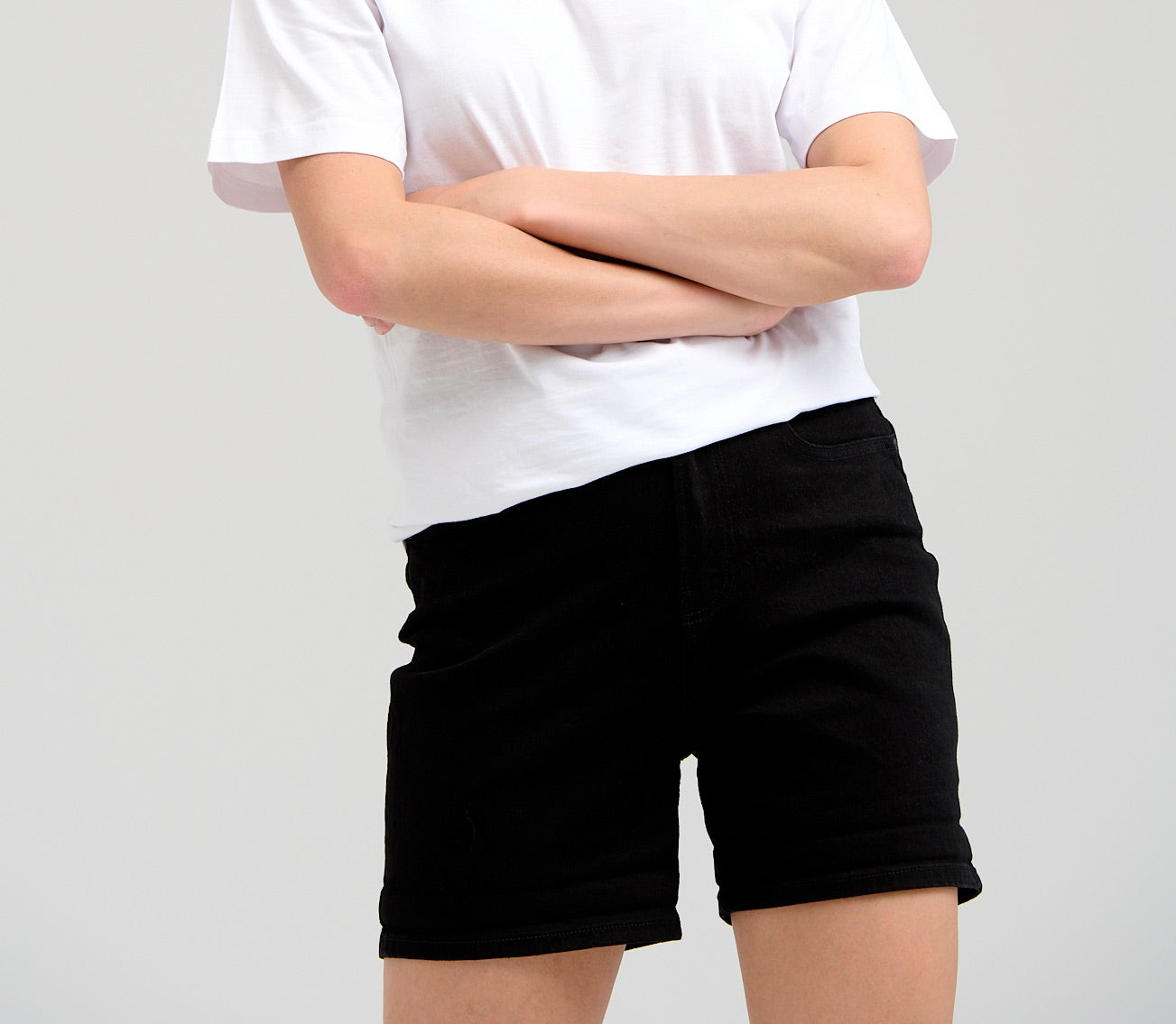 Oversized T-shirt med Performance Denim Shorts - Black Denim