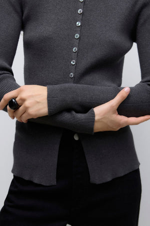 Ukino O-Neck Strik Cardigan - Mørkegrå Melange