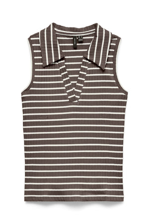 Sea Collar Top - Chocolate Martini Striber:Snow White