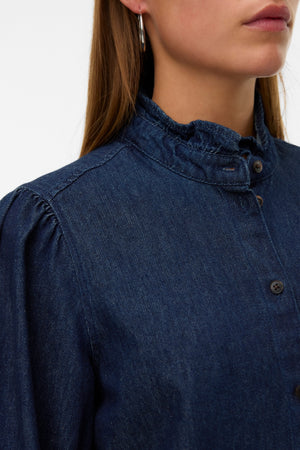 Atla Frill Denim Skjorte - Mørkeblå Denim