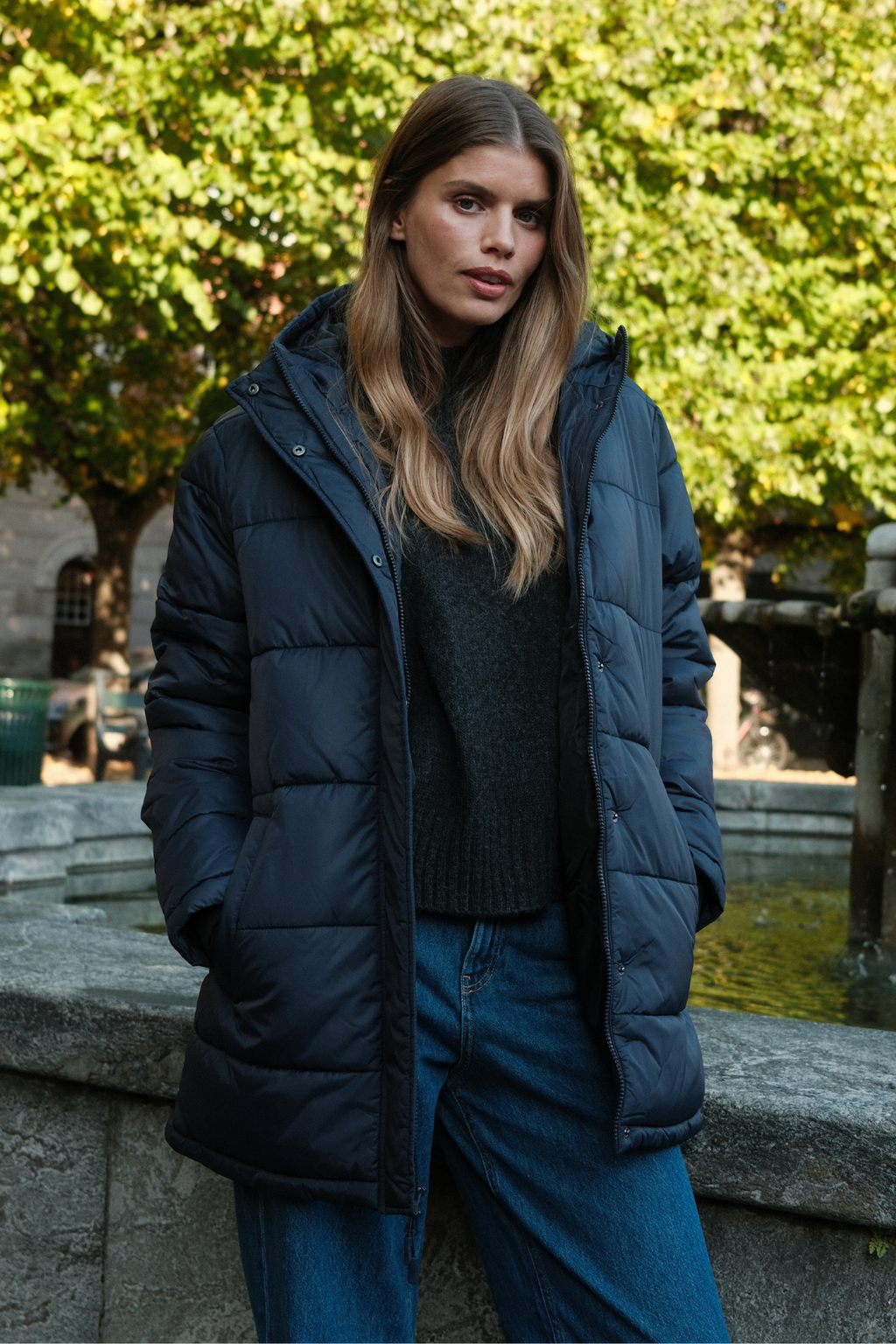 Lang Puffer Jakke - Navy