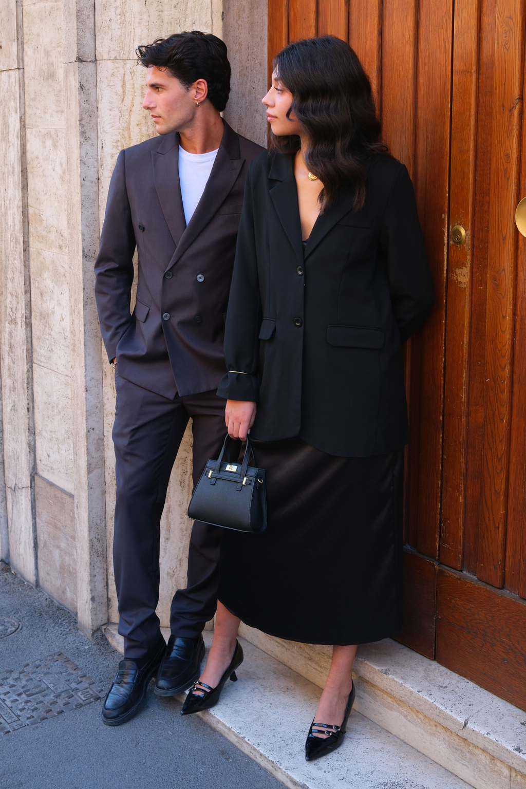 Premium Dobbeltradet Jakkesæt (Gråbrun)