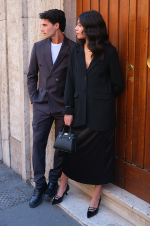 Premium Dobbeltradet Jakkesæt (Gråbrun)