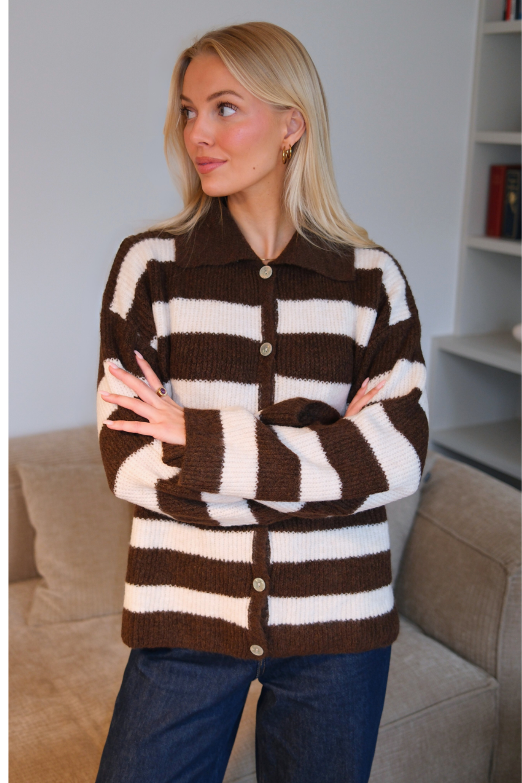 Josie Polo Strik - Brun/Råhvid
