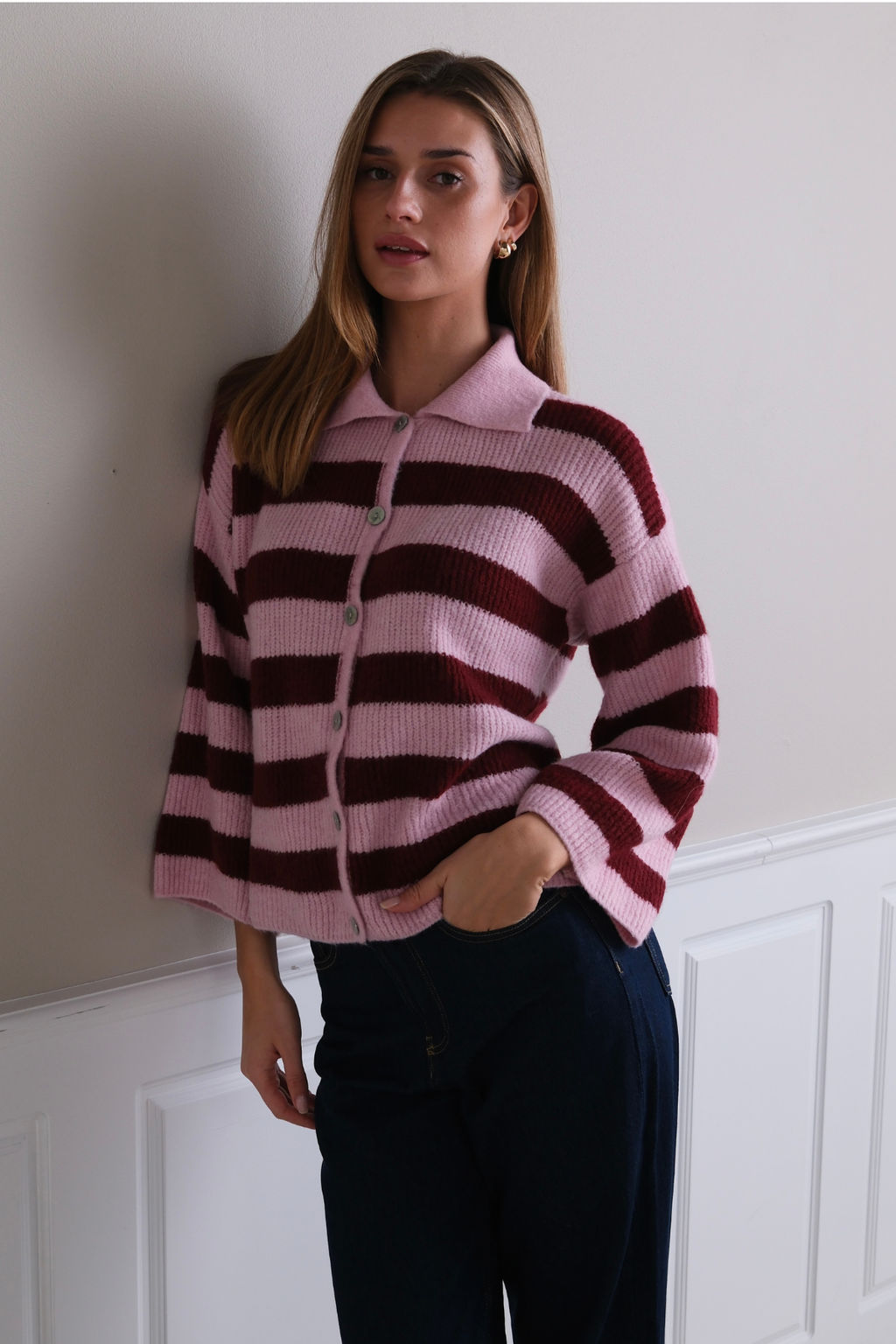 Josie Polo  Strik- Lyserød/Vinrød