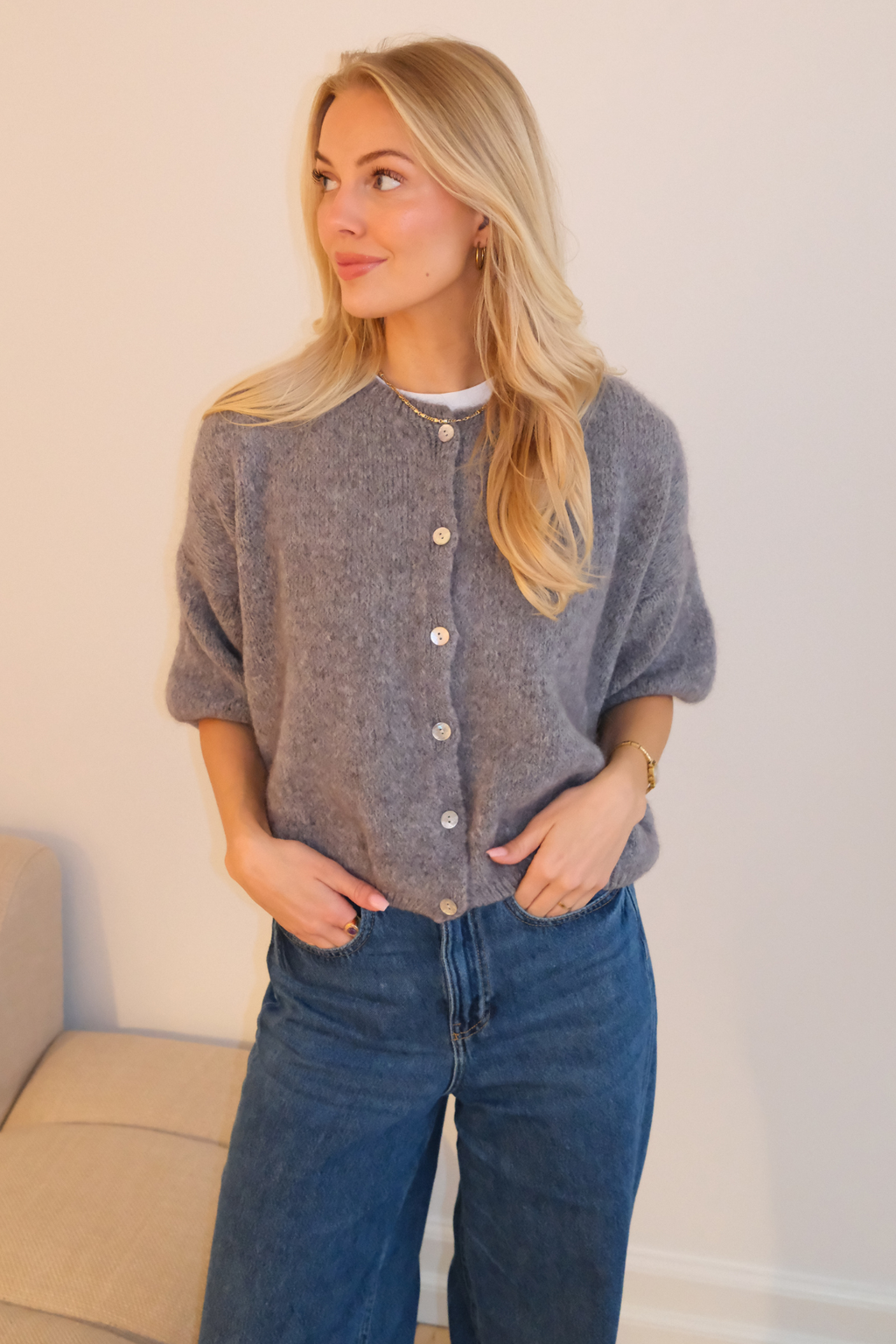 Mary Kortærmet Strik - Grå