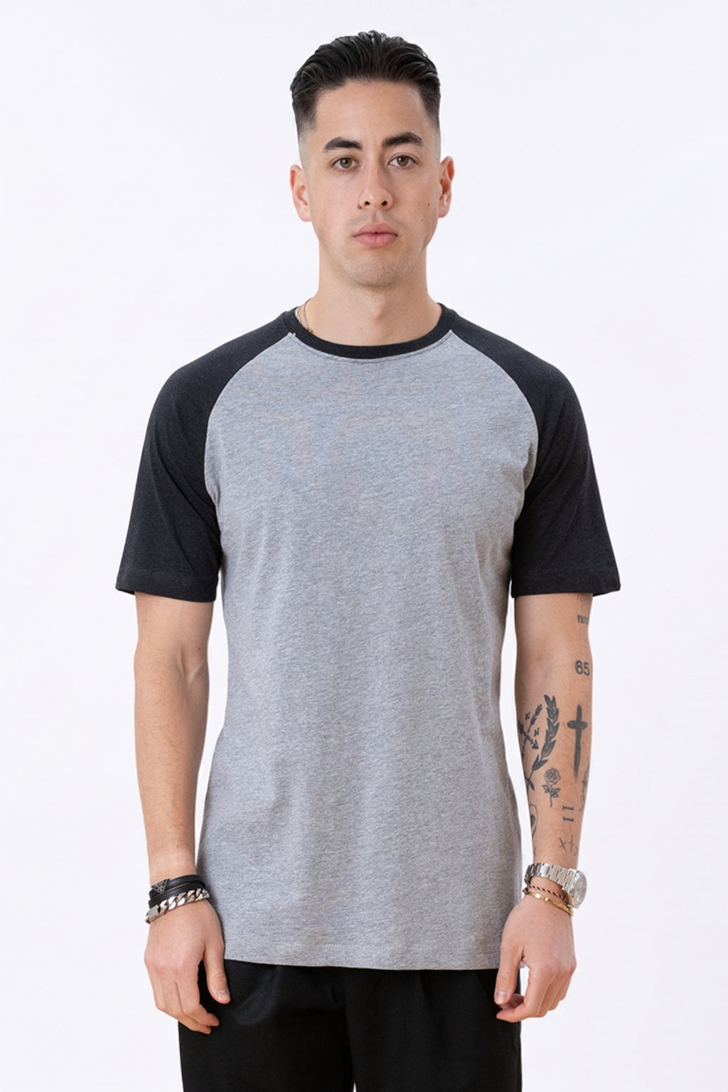 Basic raglan T-shirt - Sort-Lyse Grå