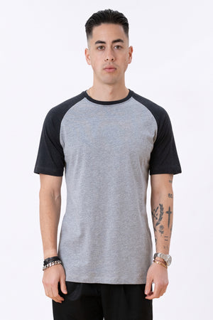 Basic raglan T-shirt - Sort-Lyse Grå