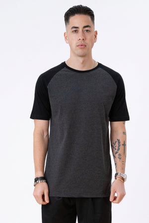 Basic raglan T-shirt - Sort-Mørke Grå