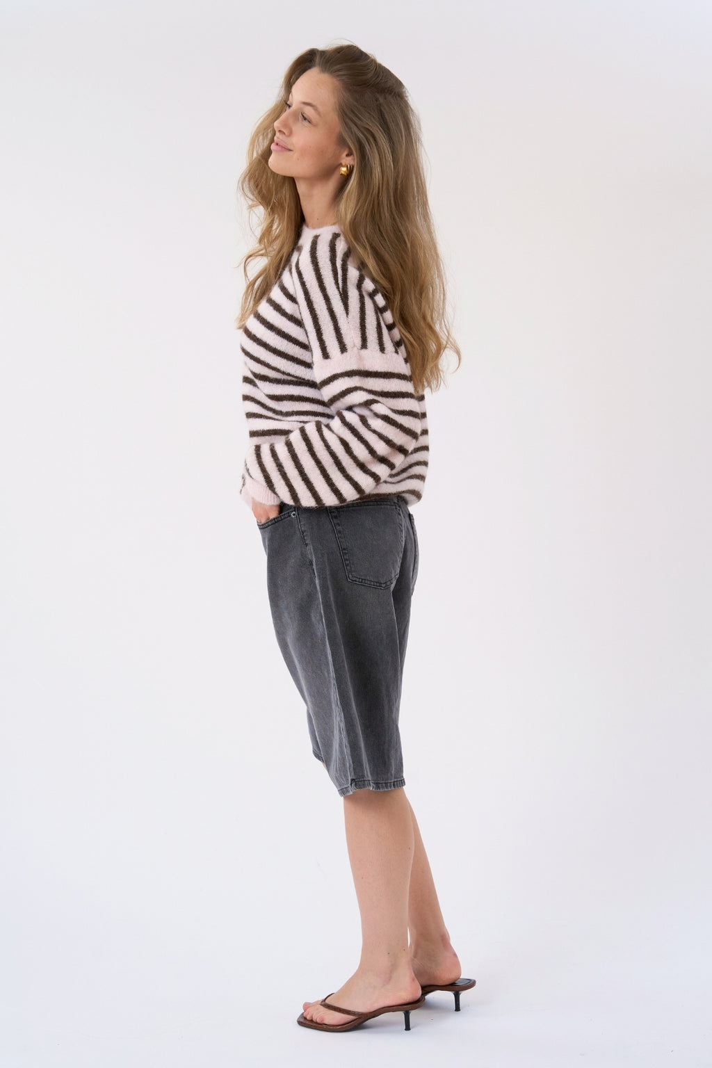 Sienna Stribet Strik - Pink/Chocolate