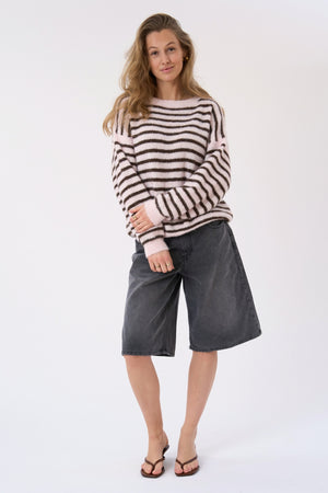 Sienna Stribet Strik - Pink/Chocolate