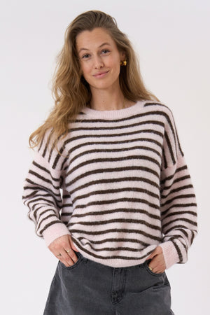 Sienna Stribet Strik - Pink/Chocolate