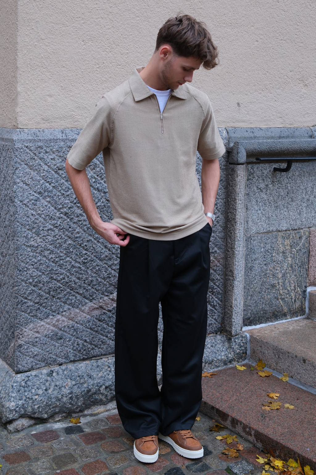 Enzo Kortærmet Half Zip - Khaki