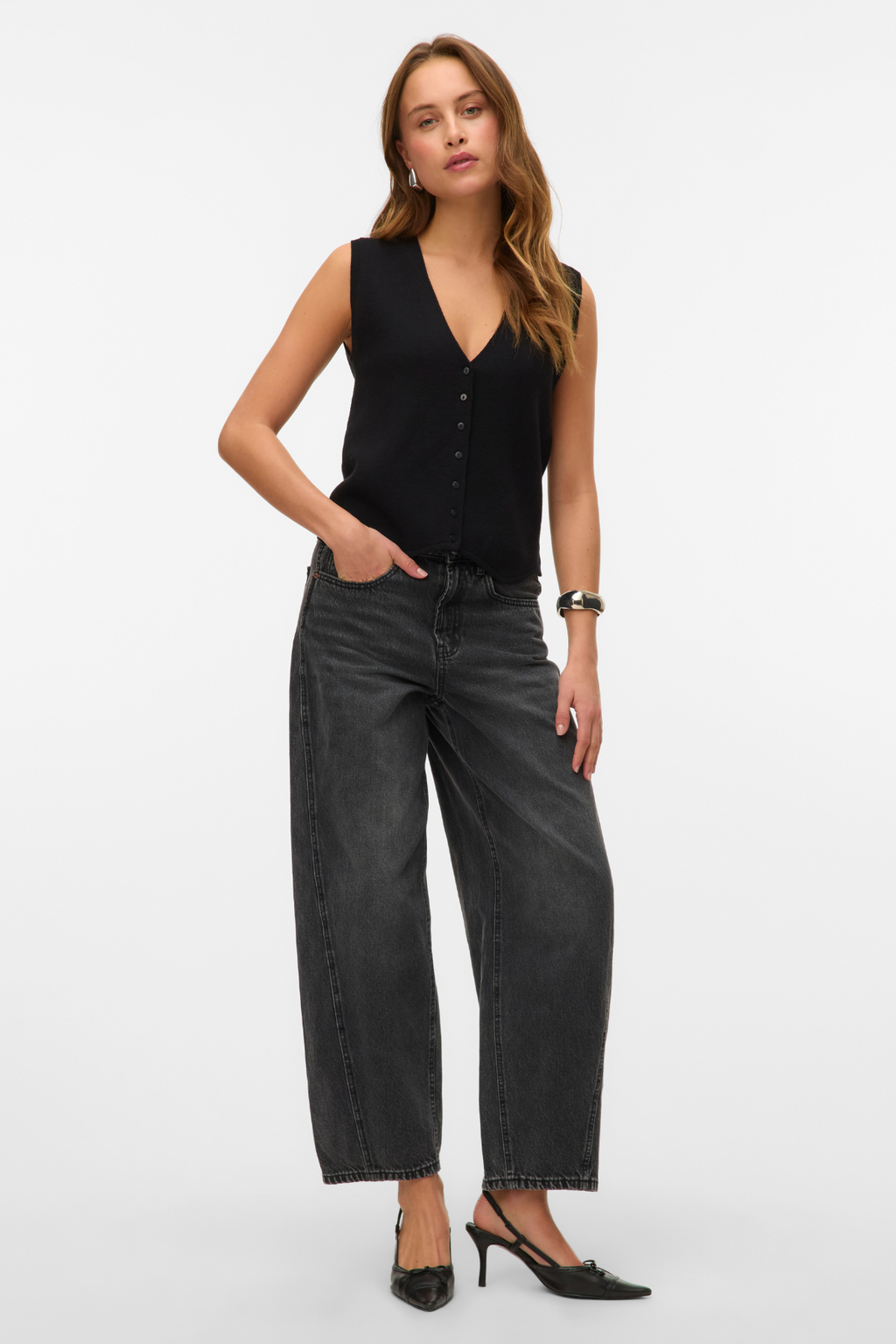 Gold V-Neck Vest - Sort