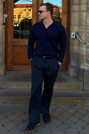 Strikkede Langærmede Polo - Navy