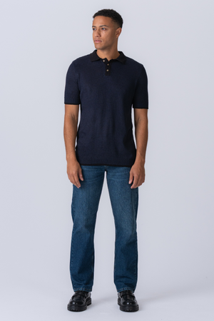 Strikket Polo - Navy