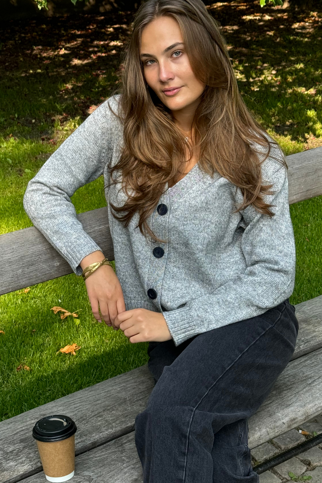 Strikket Cardigan - Lysegrå Meleret