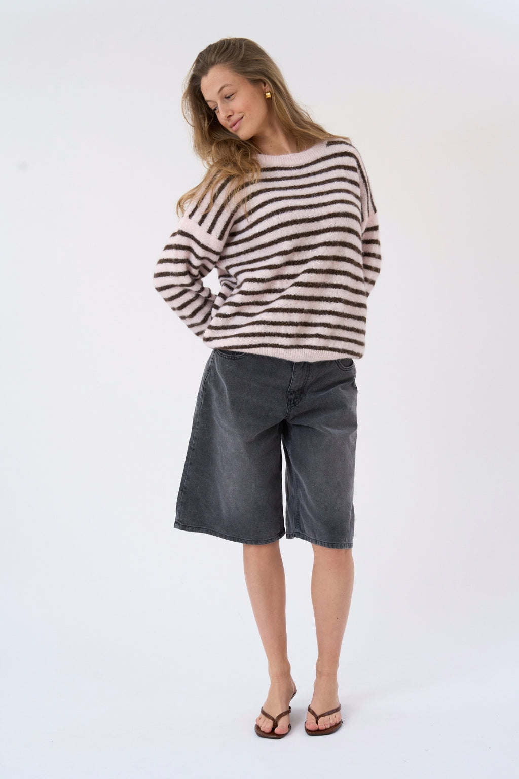 Sienna Stribet Strik - Pink/Chocolate
