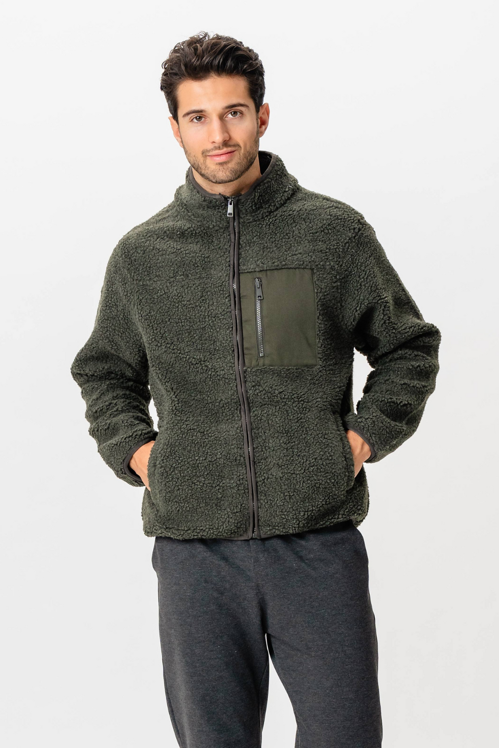 Fleece Jakke - Mørk Olive