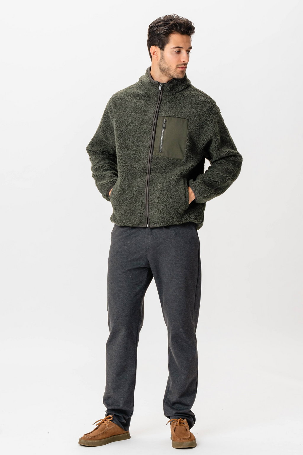 Fleece Jakke - Mørk Olive