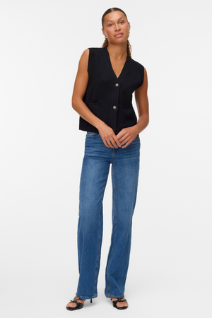 Saba V-Hals Knap Vest - Sort