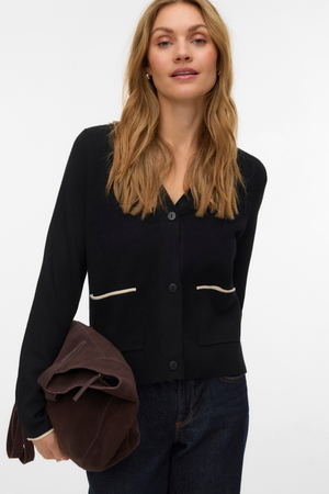 Guld V-hals Kontrast Cardigan - Sort m. Birch
