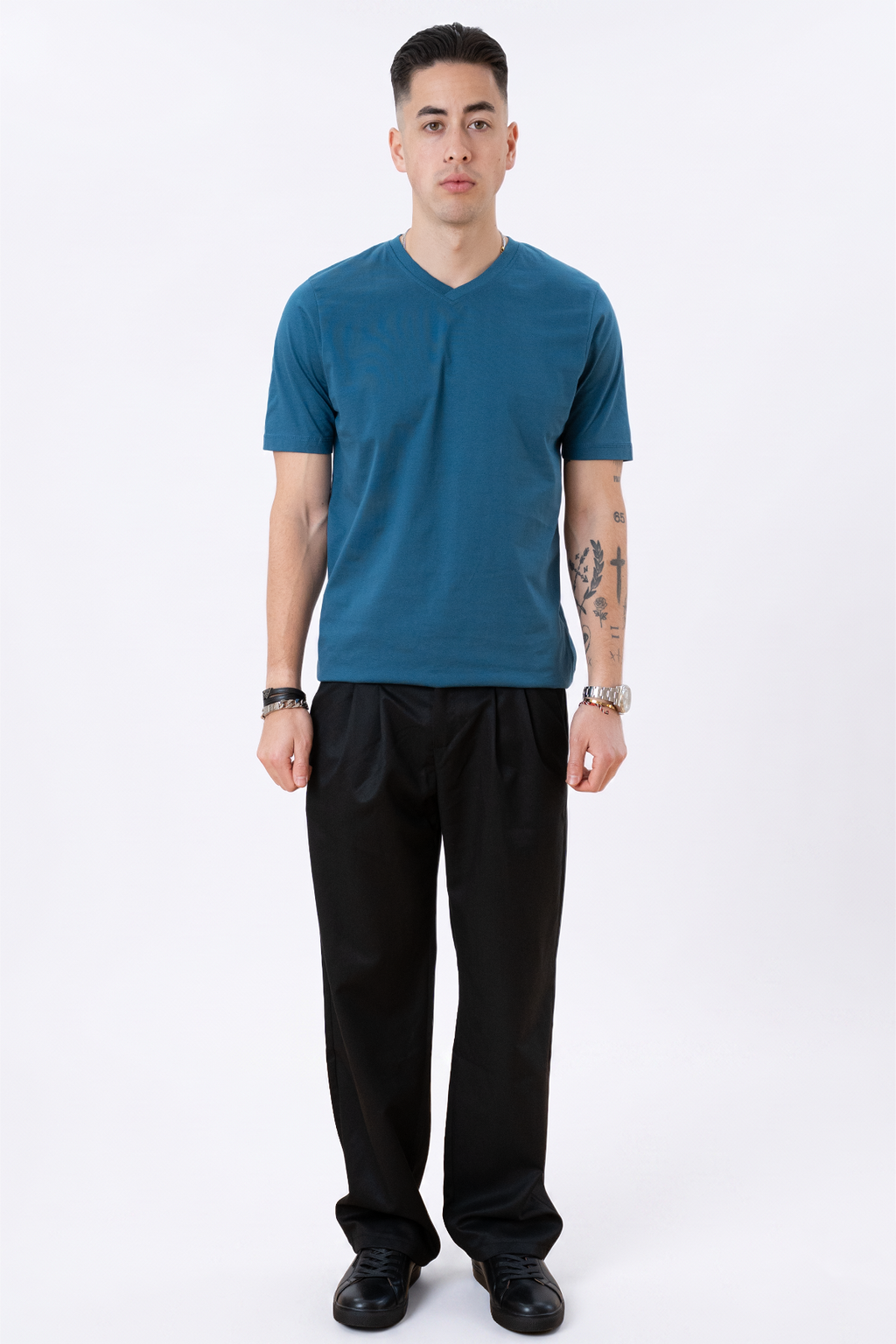 Basic V-neck t-shirt - Petroleum Blå