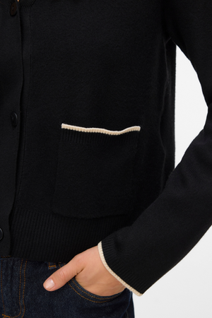 Guld V-hals Kontrast Cardigan - Sort m. Birch