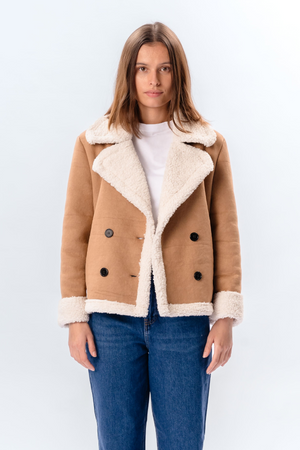 Shearling Kort Frakke - Beige
