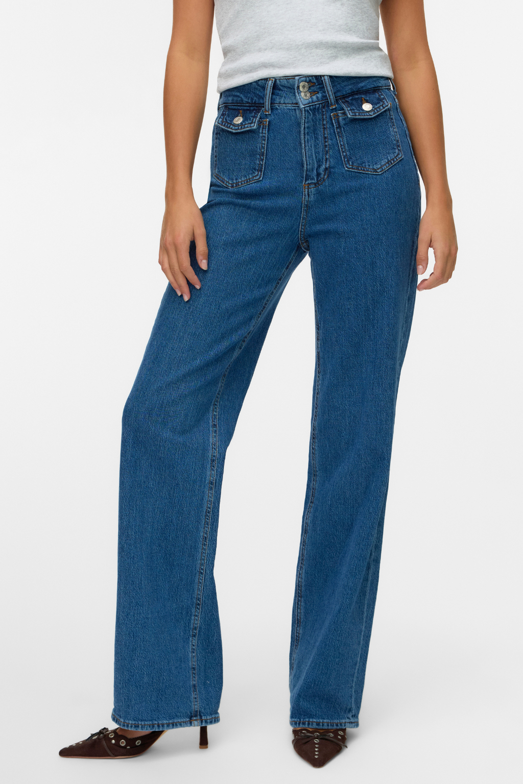 Tessa Wide Pocket Jeans - Medium Blå Denim