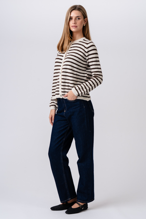 Crizette Stribet Strik Cardigan - Råhvid/Brun