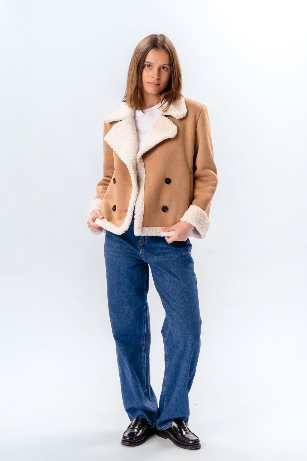 Shearling Kort Frakke - Beige