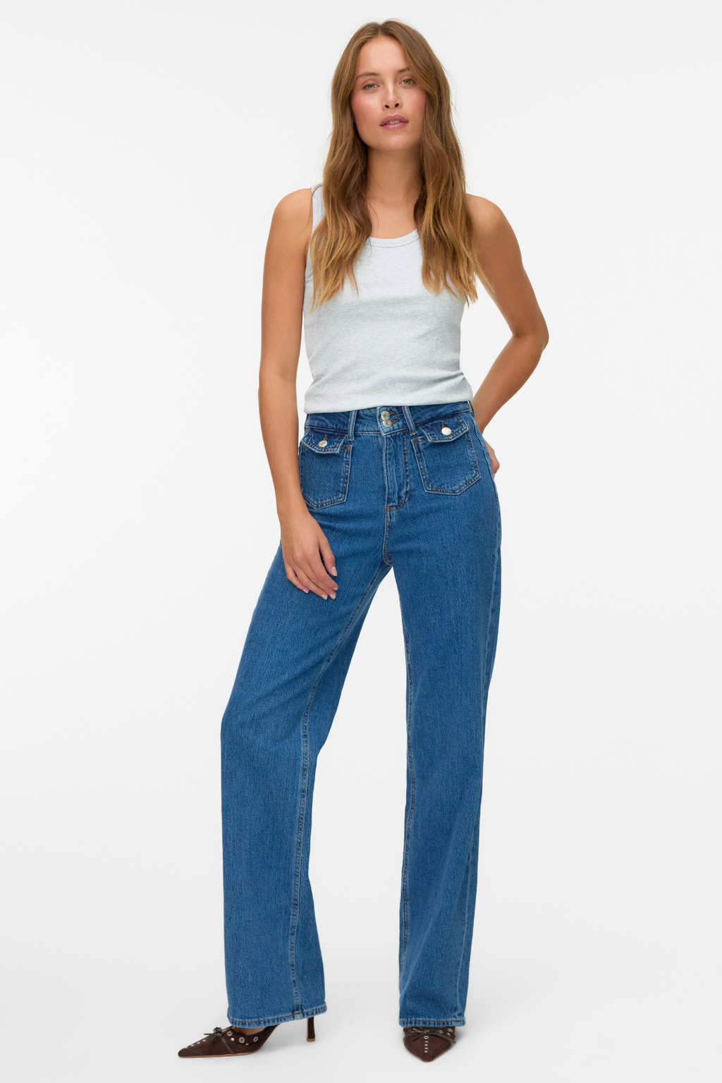 Tessa Wide Pocket Jeans - Medium Blå Denim