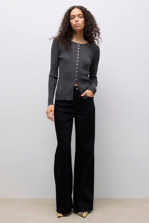 Ukino O-Neck Strik Cardigan - Mørkegrå Melange