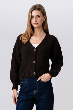V-Neck Cardigan - Brun