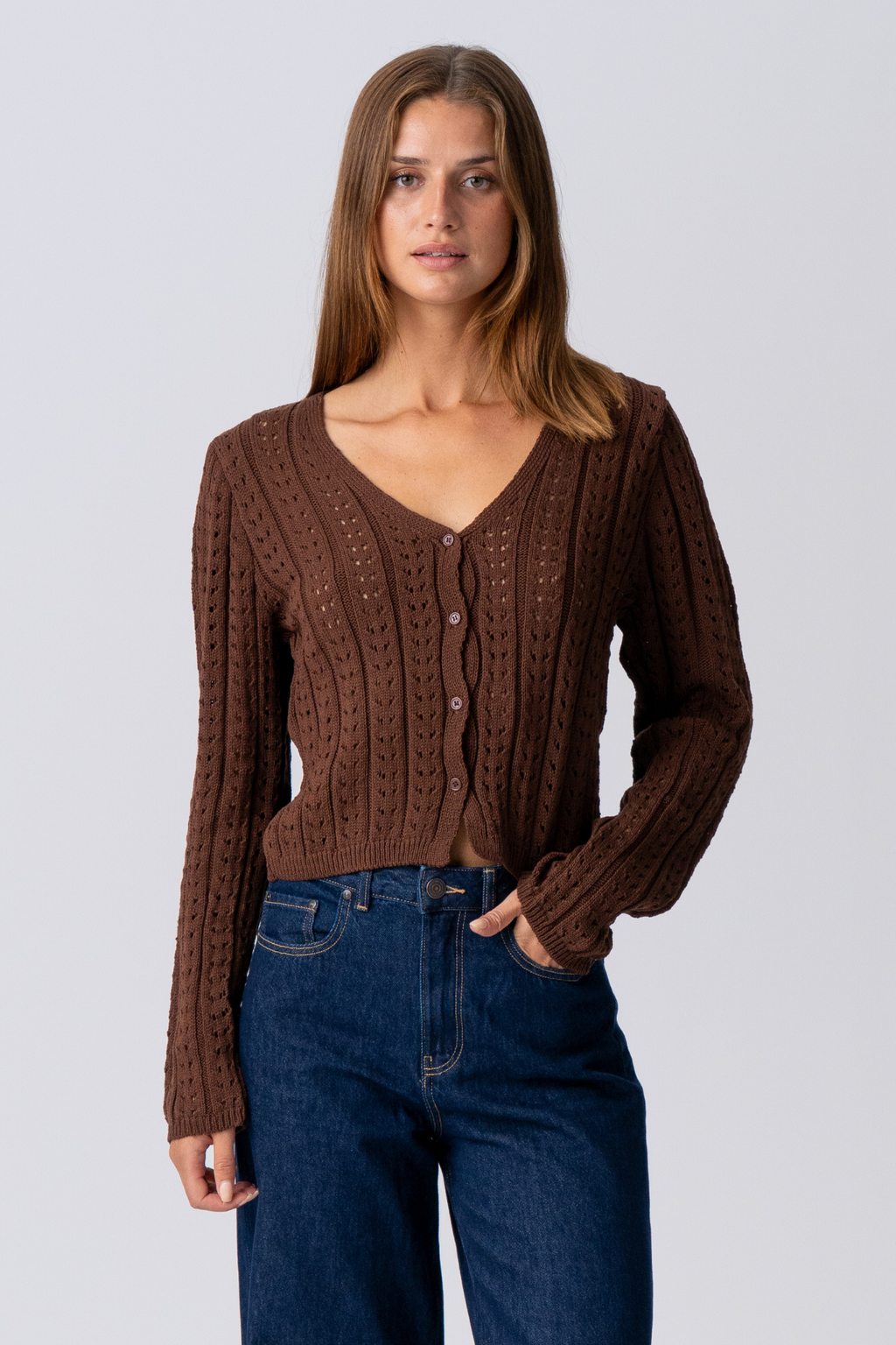 Virginia Strik Cardigan - Brun