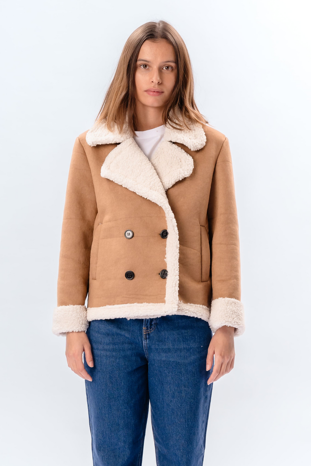 Shearling Kort Frakke - Beige
