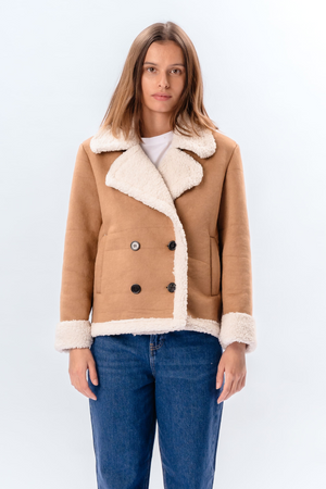 Shearling Kort Frakke - Beige