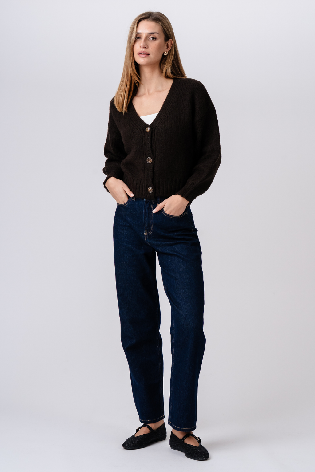 V-Neck Cardigan - Brun