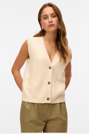 Saba V-neck Vest Med Knapper - Birk
