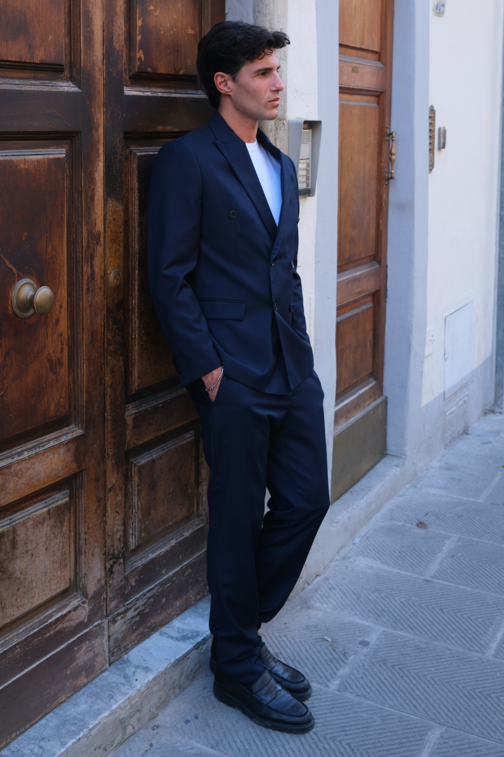 Premium Dobbeltradet Jakkesæt (Navy)