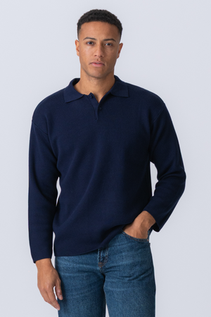 Strikkede Langærmede Polo - Navy