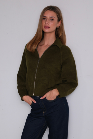 Selma Strik med Lynlås - Khaki