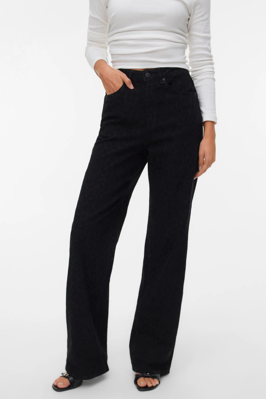 Tessa Wide Jeans Dyreprint - Black Denim Leopard