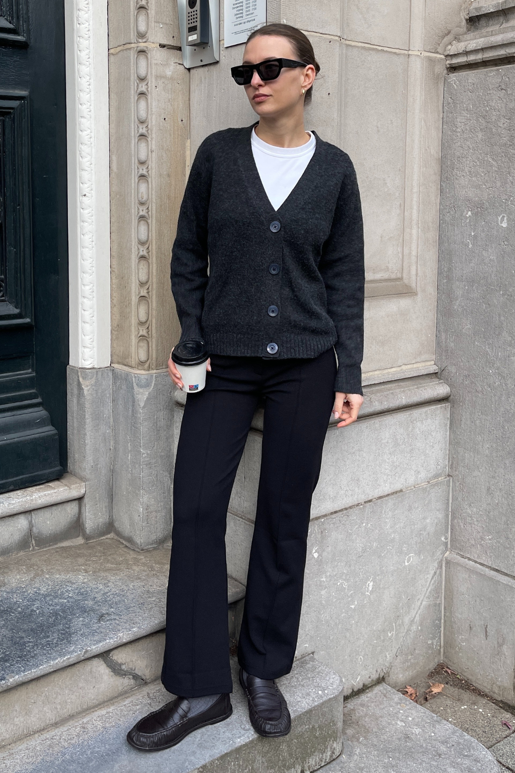 Strikket Cardigan - Mørkegrå Meleret