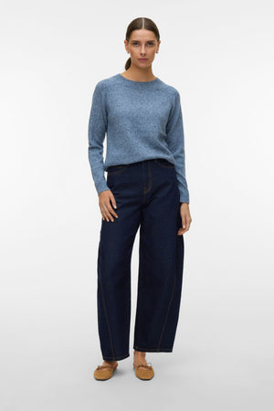 Doffy O-Neck Bluse - Mørk Denim m. Hvid Melange