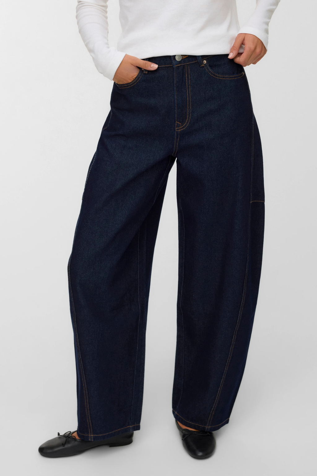 Kaitlin Wide Barrel Jeans - Mørkeblå Denim