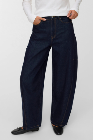 Kaitlin Wide Barrel Jeans - Mørkeblå Denim
