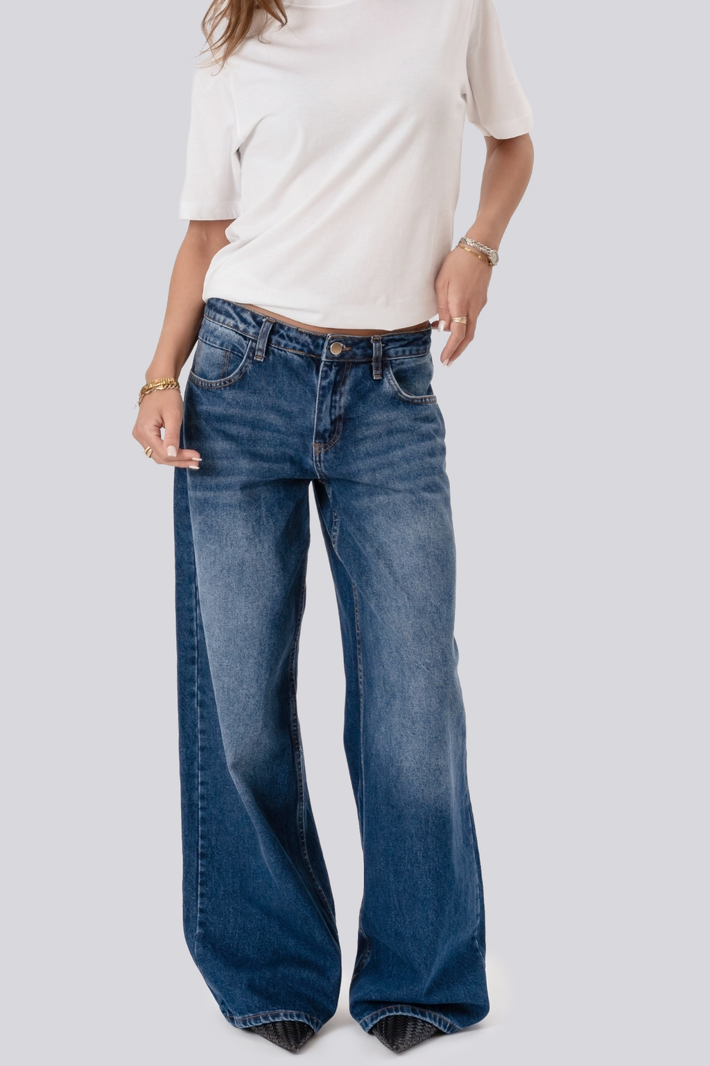 Serena Baggy Jeans - Mellemblå